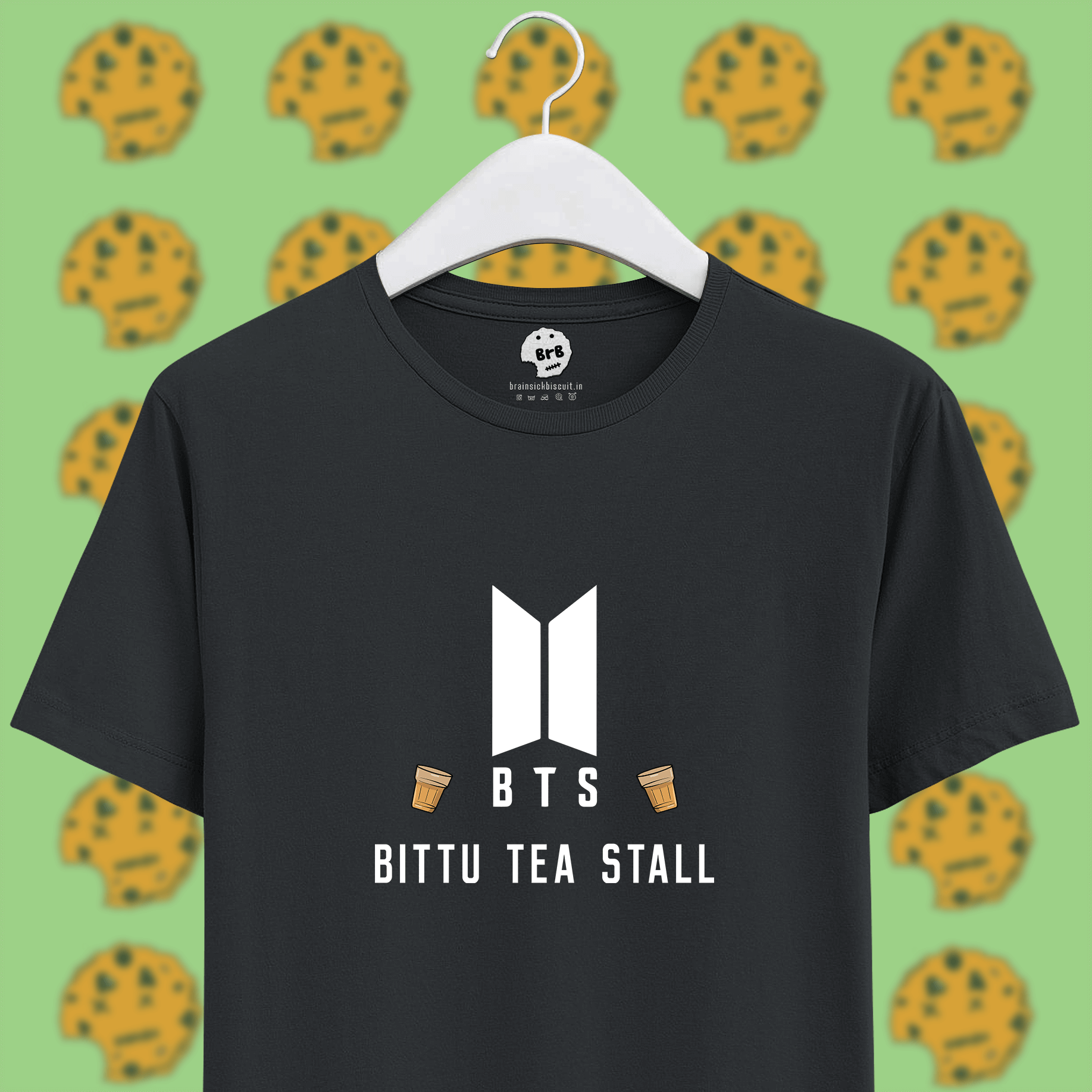 BTS logo with bittu tea stall joke on unisex steel grey half sleeves cotton t-shirt.