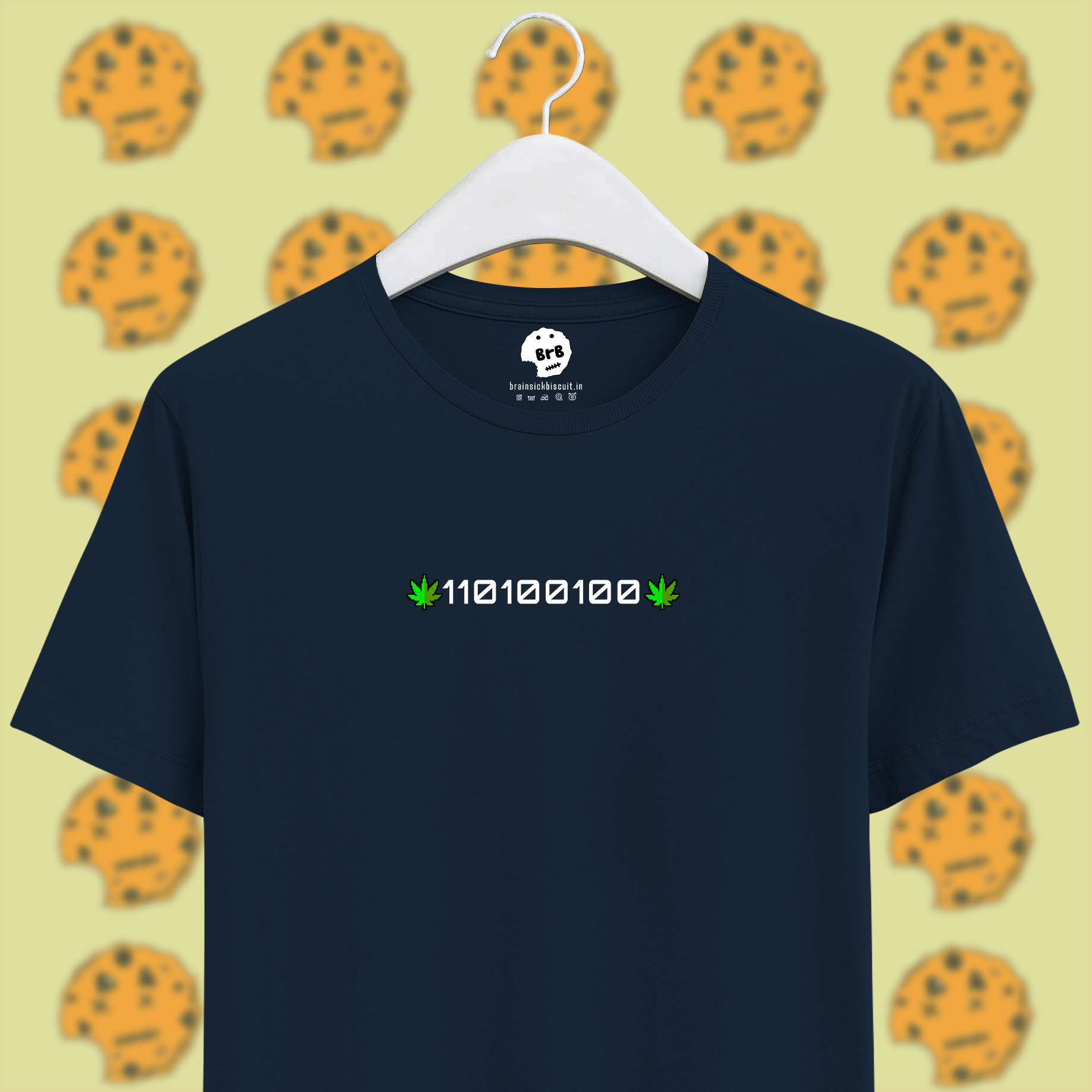 420 in binary marijuana leaf unisex navy blue t-shirt
