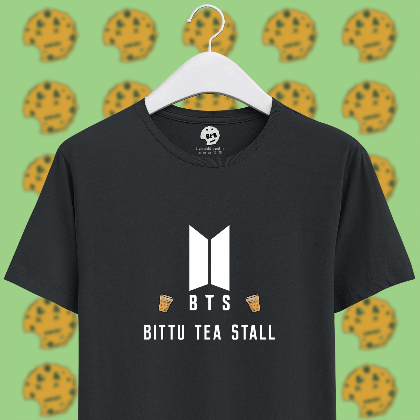 BTS logo with bittu tea stall joke on unisex steel grey half sleeves cotton t-shirt.