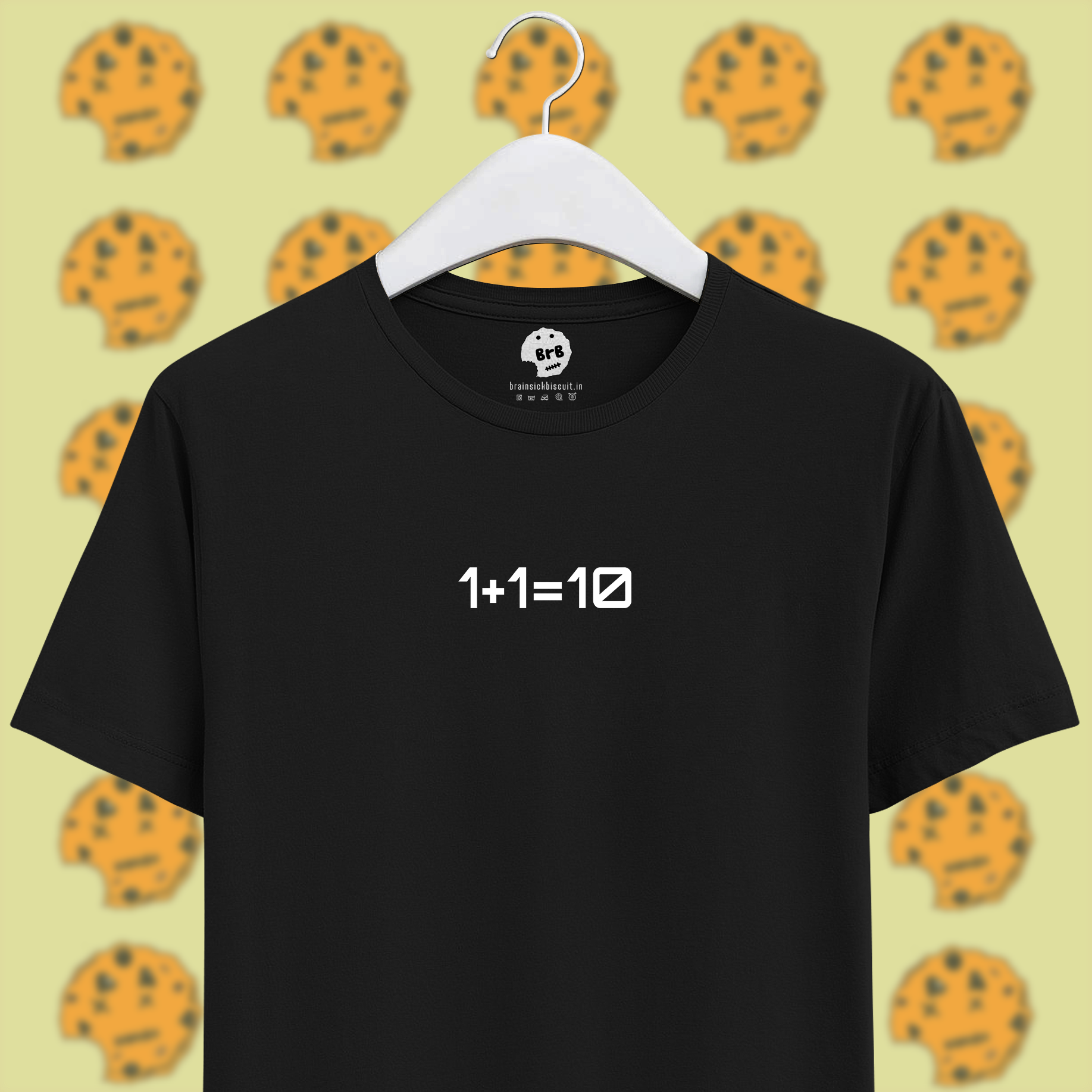 black binary math unisex half sleeves t-shirt 1+1=10 text.