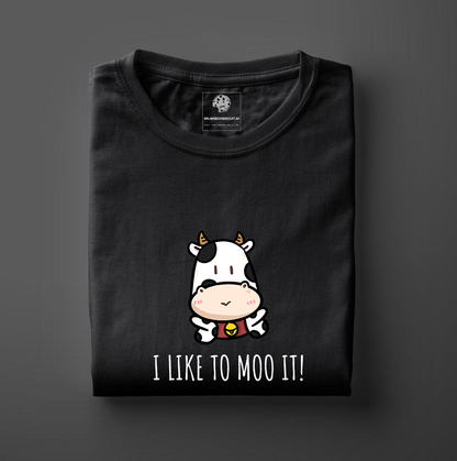 black and white cow dancing to i like to move it song madagascar the movie on black t-shirt