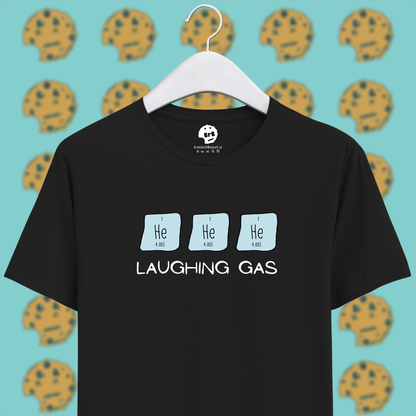 Laughing gas helium joke pun on black unisex half sleeves unisex cotton t-shirt.