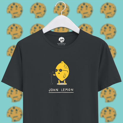 john lennon yellow lemon pun on steel grey half sleeves unisex t-shirt. 