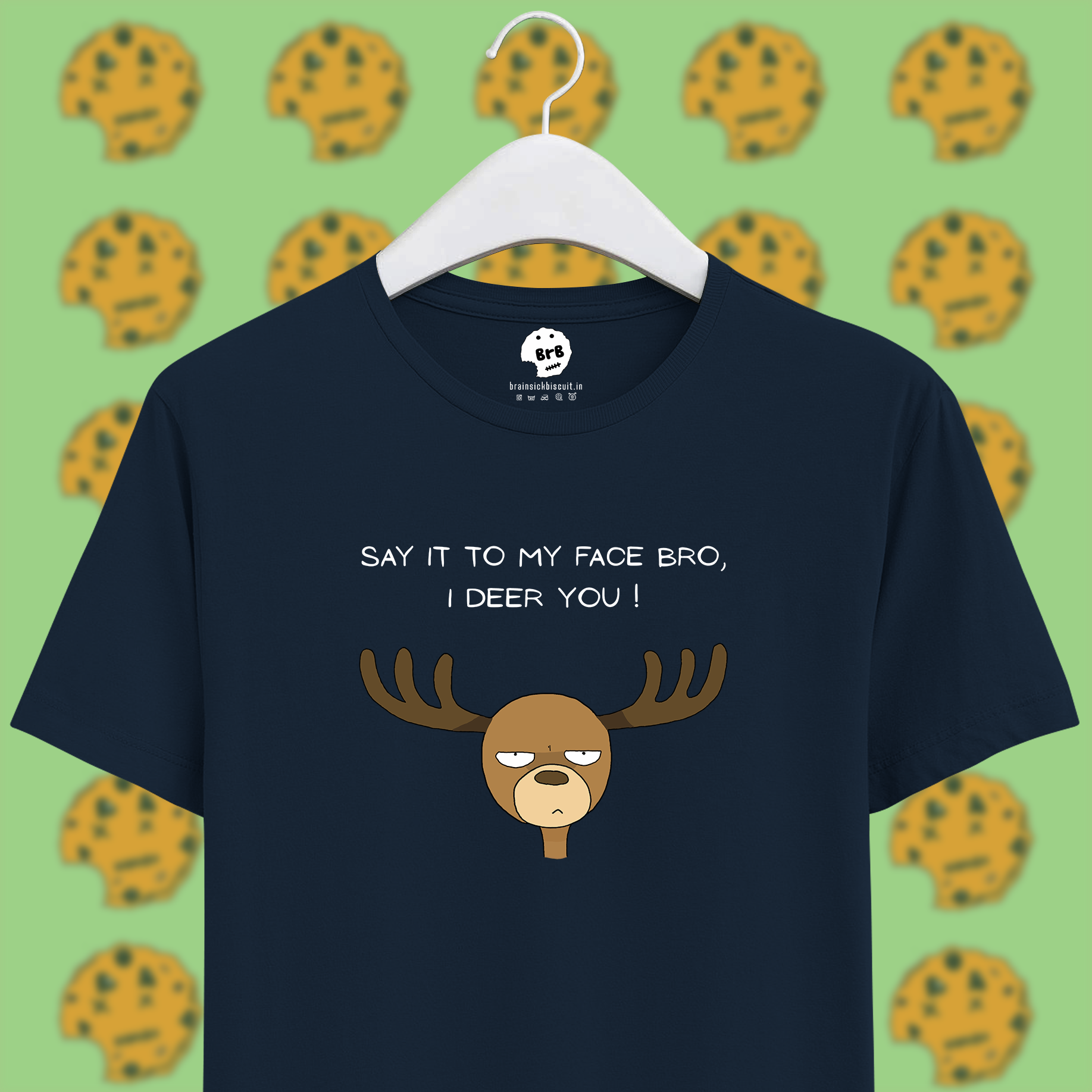 deer pun with say it to my face bro, i deer you text on unisex navy blue half sleeves t-shirt.