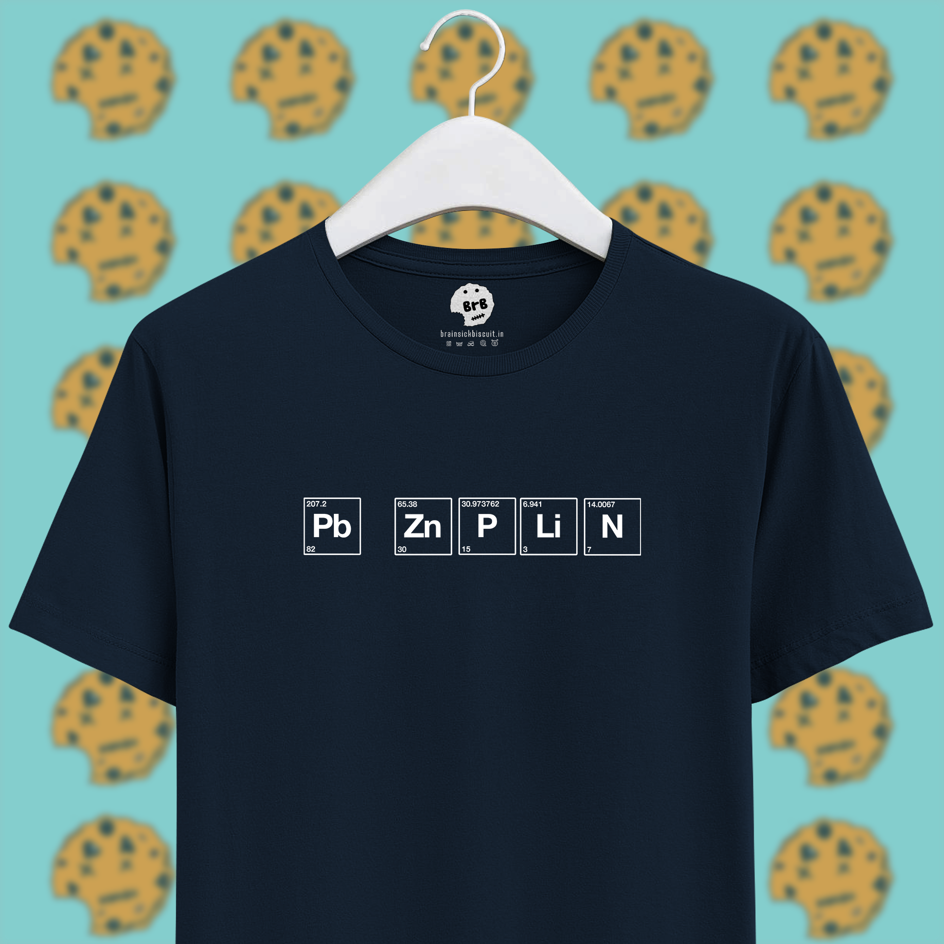 navy blue periodic table elements lead pun led zeppelin unisex t-shirt.
