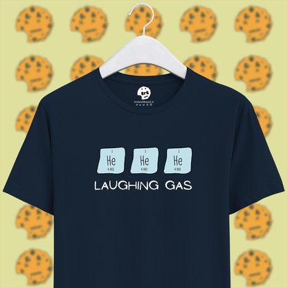 Laughing gas helium joke pun on navy blue unisex half sleeves unisex cotton t-shirt.