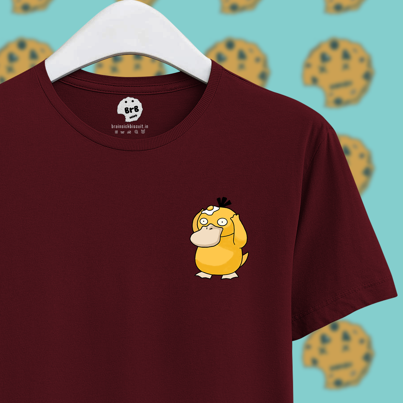 psyduck with omlette on head on maroon unisex half sleeves t-shirt