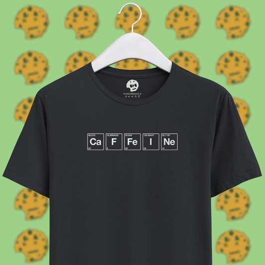 caffeine periodic table chemistry elements design on half sleeves unisex t-shirt grey.
