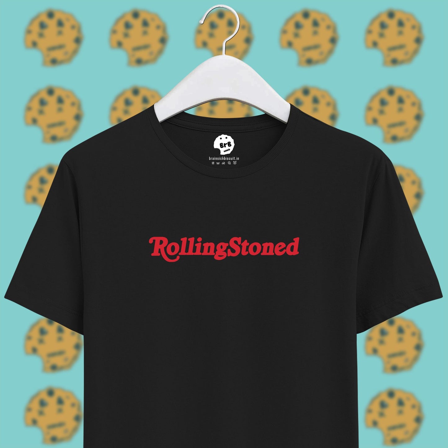 rolling stone magazine logo stoned pun on unisex black half sleeve t-shirt