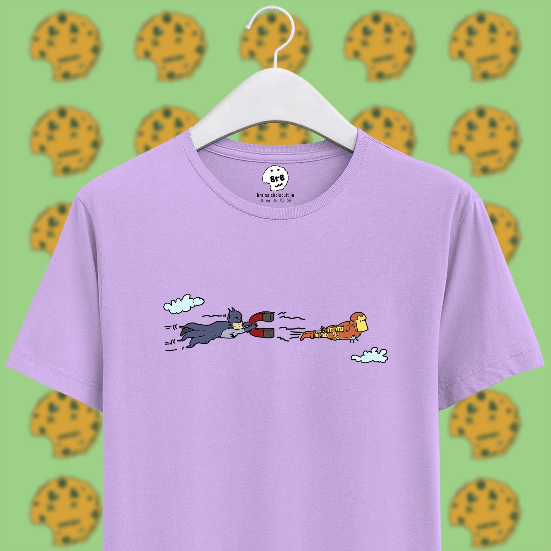 batman vs ironman using magnet on lavender unisex half sleeves t-shirt