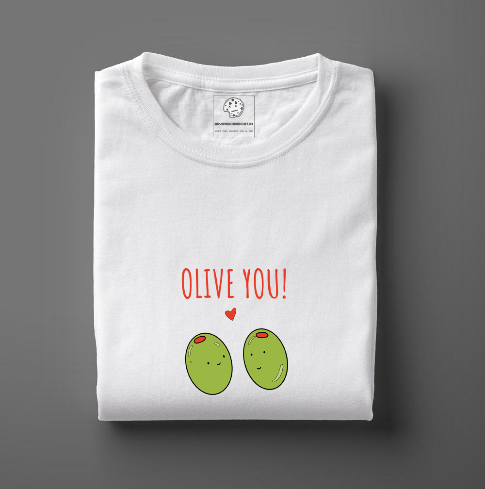 green olive couple with red heart on white t-shirt